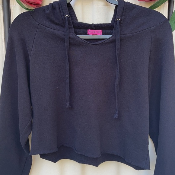 BLACK DISTRESSED CROP TOP PULLOVER HOODIE SMALL - Picture 2 of 10